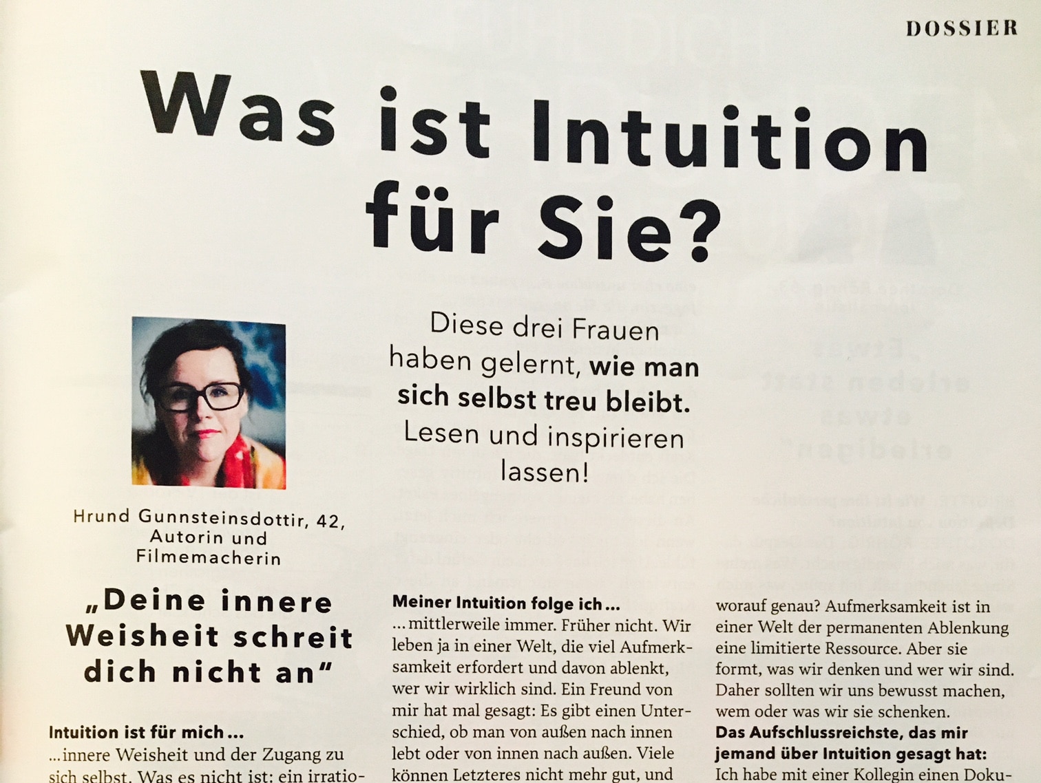 Interview and feature on Intuition in Brigitte